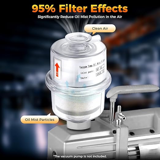 KF25 Oil Mist Filter, Vacuum Pump Exhaust Oil Mist Filter with 15.75 in Oil Drain Pipe, Oil Removal Up to 95%, Built-in Glass Fiber Filter Material, Vacuum Pump Filter for Industrial Production