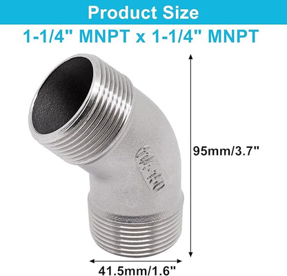 45 Degree Elbow 1PCS, 1-1/4" NPT Male X 1-1/4" NPT Male 304 Stainless Steel Pipe Fitting, Connector Coupler Apply to Outdoor Garden Industrial