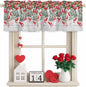 Poinsettia Berry Valance Curtains for Kitchen, Red Floral Winter Plants Vintage Wood Grain Privacy Rod Pocket Valance Curtain, Light-Filtering Window Treatment for Bedroom Bathroom, 54"x18"