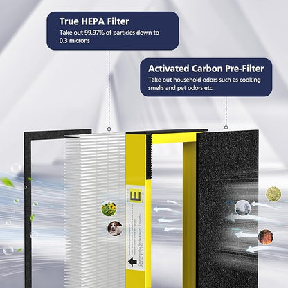 FLT4100 Replacement Filter E for Guardian AC4100, AC4100CA, AC4150BL, AC4150PCA, AC4150P Technologies Models, 2 x Hepa Filter + 4 x Activated Carbon Pre-Filter