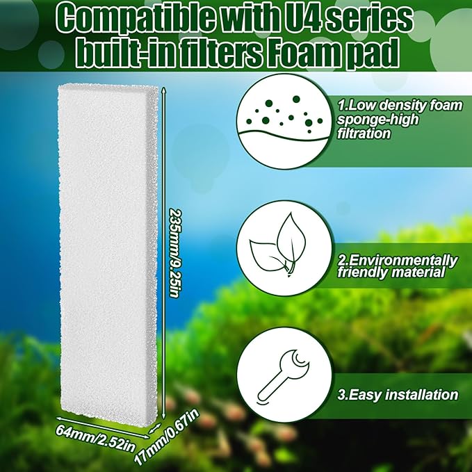 Pangda 12 Pcs Carbon Filter Foam Pads and Foam Filters Compatible with U4 Range of Internal Underwater Sponge Aquarium Underwater Filter Accessories for Internal Replacement Aquarium Fish Tank