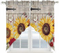 Red Yellow Sunflowers Swag Valances for Windows, Retro Rustic Barn Doors Butterfly Brown Rod Pocket Kitchen Curtains Valance, Kitchen Window Curtains Swag for Cafe Living Room, 2 Panels, 36x45 inch