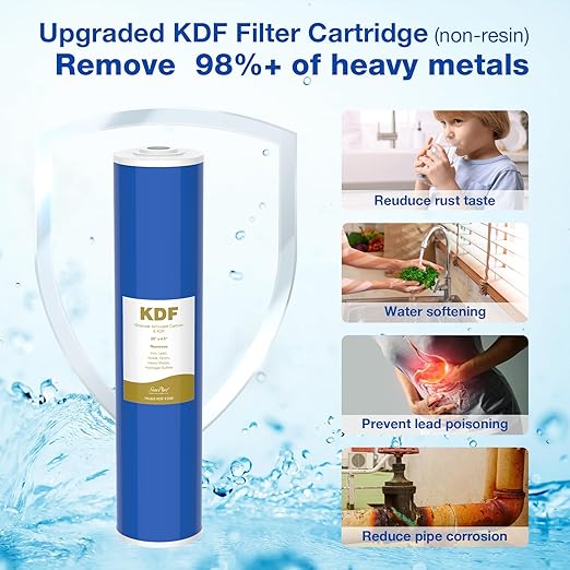 SimPure Whole House Water Filter System, 3 Stages Clear Home Water Pre-Filtration with Carbon Sediment and KDF Filters, Reduce Iron, Chlorine, Manganese...(DB20P-3KDF)