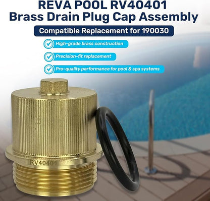 RV40401 X50 Durable Pro Grade Brass Drain Plug Cap Assembly | Compatible Replacement for 190030 | Essential Pool Maintenance Accessory - Upgrade Your Pool's Performance Now!