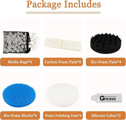 28 PCS Replacement Filter Media Kit Compatible with Fluval FX2/FX4/FX5/FX6 Aquarium Filters Include Media, Carbon Foam Pad, Water Polishing Pads, Bio-Foam Pads, Foam Block, Silicone Lube, Mesh Bag