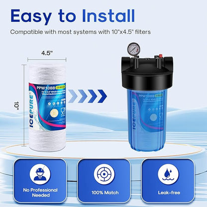 ICEPURE 25 Micron 10”x4.5'' Whole House Sediment String Wound Water Filter Replacement filter for 84637, WPX5BB97P, PC10, 355214-45, 355215-45, WP10BB97P, WP5BB97P, 4PACK