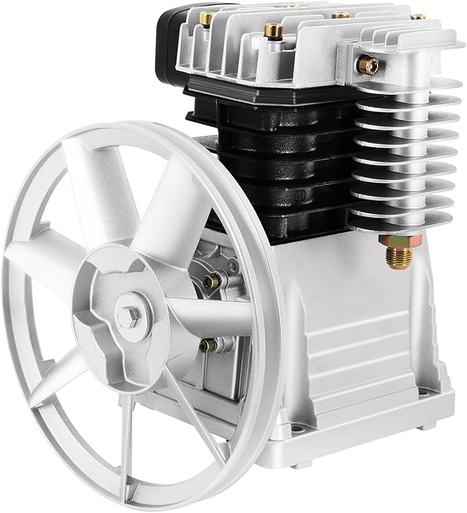 Air Compressor Pump Head, 3hp Air Compressor Pump-Head, 2200w Portable 66Gal/Min 10.24in Pulley Outer Diameter Aluminum Painting Transfer Pumps W/Air Filter Muffler, Extended Cylinder
