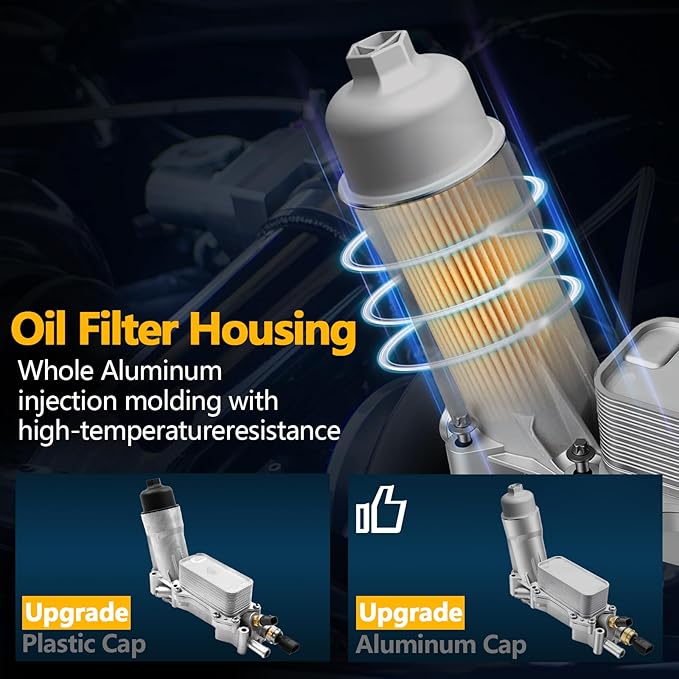 Full Aluminum Engine Oil Cooler 3.6 Oil Filter Housing Compatible with 2011-2023 Charger Challenger Caravan Journey Durango Avenger Town Country 200 300 Wrangl-er Grand Cherok-ee Ram