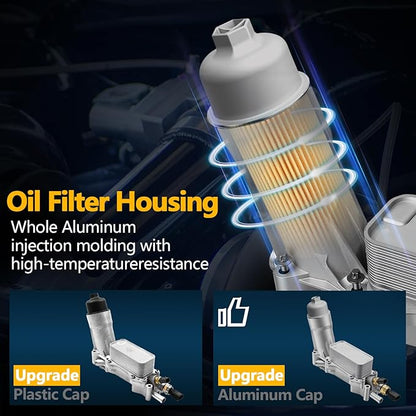 Full Aluminum Engine Oil Cooler 3.6 Oil Filter Housing Compatible with 2011-2023 Charger Challenger Caravan Journey Durango Avenger Town Country 200 300 Wrangl-er Grand Cherok-ee Ram