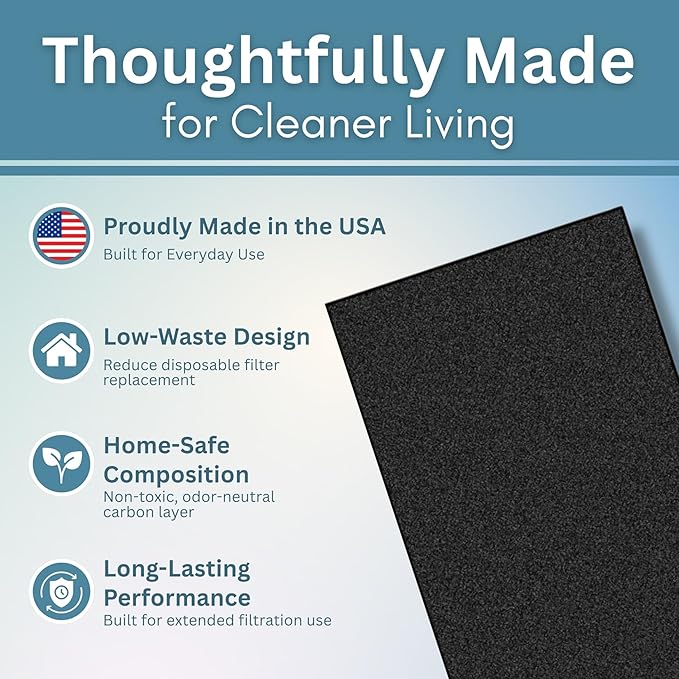 Activated Carbon Filter Pad - Cut to Fit Air Vent Filters for Home, AC, Furnace, Range Hood & Vent - Charcoal Filter Sheets Material for Dust, Odor, Smoke & Allergen Removal - 2 Pack