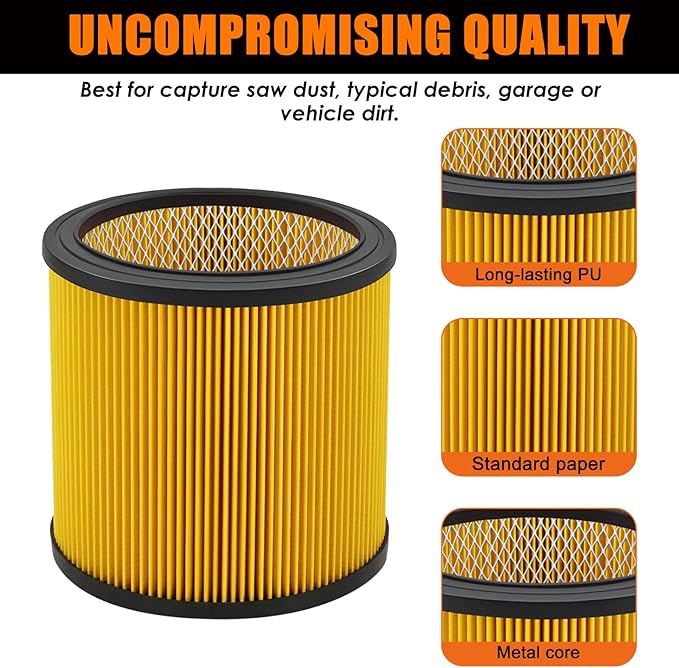 Replacement Filter for Vacmaster 5-20 Gallon/Hart Shop Vacuum 5-17 Gallon, Replaces Hart VCFS 3701 Filter/VCFF Filter, Fits most Shop-Vac/Craftsman Vacuum with 2x Wet Foam Filter