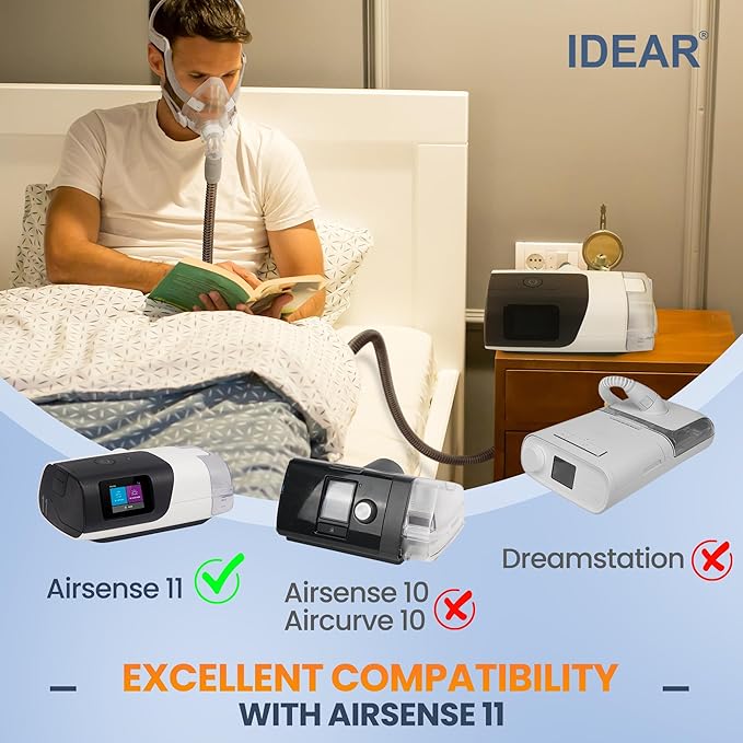 Improved Version Climate Line Air Hose & Water Chamber Compatible with Airsense 11 and Aircurve 11 Only, Comes with 52 PCS CPAP Filters - IDEAR Reusable CPAP Supplies Replacement Great-Value Bundle