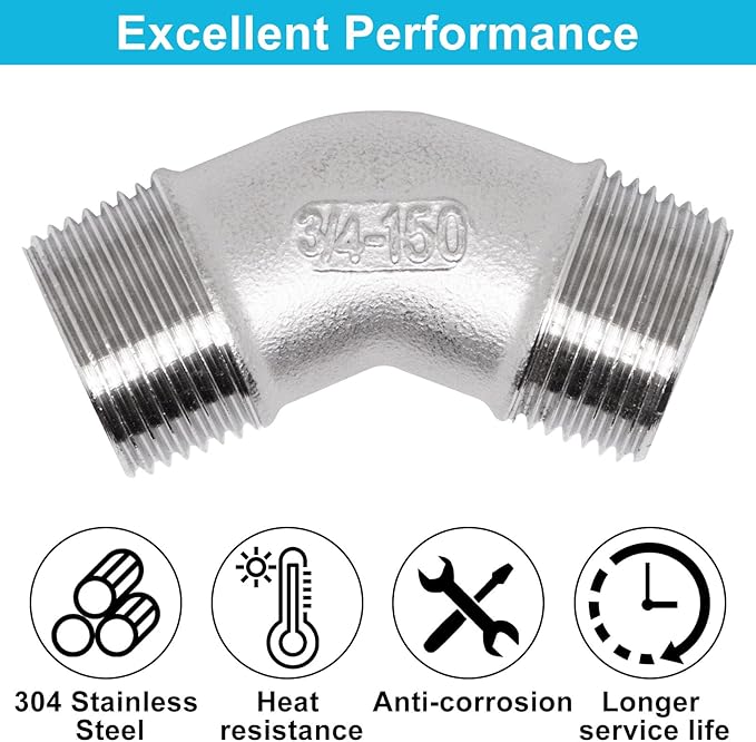 45 Degree Elbow 2PCS, 3/4" NPT Male X 3/4" NPT Male 304 Stainless Steel Pipe Fitting, Connector Coupler Apply to Outdoor/Garden/Industrial