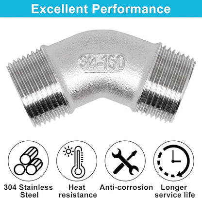 45 Degree Elbow 2PCS, 3/4" NPT Male X 3/4" NPT Male 304 Stainless Steel Pipe Fitting, Connector Coupler Apply to Outdoor/Garden/Industrial