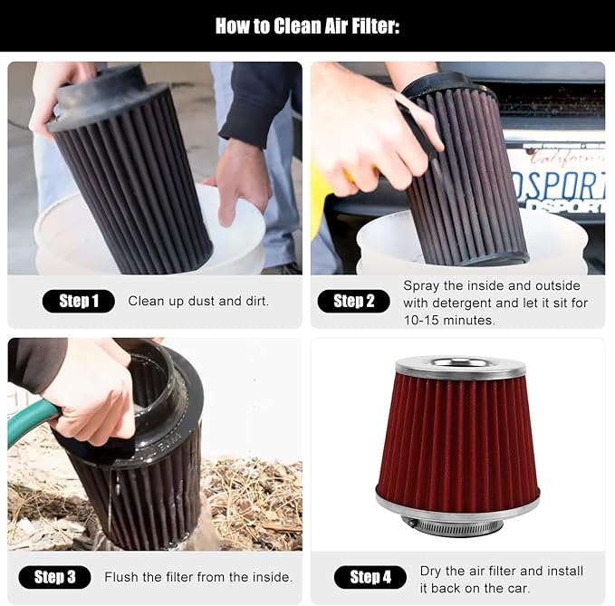 RYANSTAR RACING 70mm 2.75" High Flow Round Tapered Cone Cool Air Filter Cleaner with Top Filter Design Short 154mm Tall