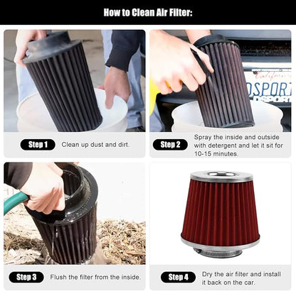 RYANSTAR RACING 70mm 2.75" High Flow Round Tapered Cone Cool Air Filter Cleaner with Top Filter Design Short 154mm Tall