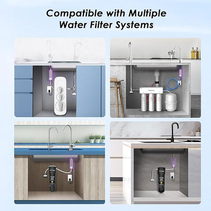 Waterdrop LED UV͎ Ultrąviolët Water Filter for Under Sink Water Filter and Reverse Osmosis System, Reduce up to 99.9% of Harmful Substances, Mercury-Free, FCC Certified, Stainless Steel, 50 Year Life