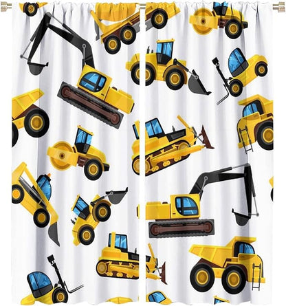 Kids Construction Equipment Window Curtains, Excavator Tractor Tow Truck Rod Pocket Decorative Windows Curtain for Children Teens Boys Girls Room Decor 52x84in (30% Blackout)