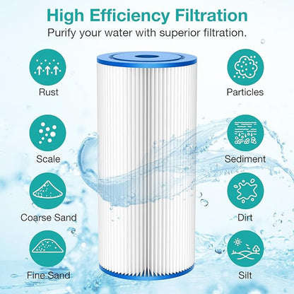 SimPure 10"x4.5" Pleated Sediment Water Filter, 5 Micron Whole House Water Filter Cartridge for Well Water Compatible with FXHSC, ECP20-BB, R50-BBSA, CB1-SED10-BB (4 Pack)
