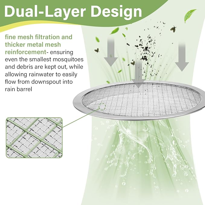6" Rain Water Barrel Screen Filter - Rain Berral Vent Aluminum Mesh Cover for Rainwater Collection System, Keep Mosquitos and Debris Out of Rain Water Drum