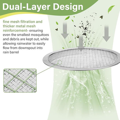 6" Rain Water Barrel Screen Filter - Rain Berral Vent Aluminum Mesh Cover for Rainwater Collection System, Keep Mosquitos and Debris Out of Rain Water Drum