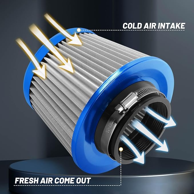 3" 76mm Universal High Flow Cold Air Intake Air Filter Upgraded Stainless Steel Cone Filter(Blue)