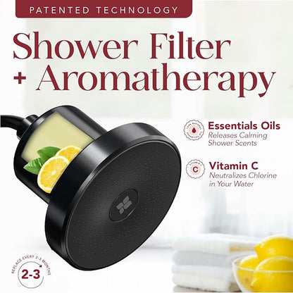 Vitamin C Shower Filter Replacement Cartridge + Shower Steamers Aromatherapy - K Beauty Skin & Hair Enhancement, Universal Water Filter Replacement for AquaBliss - Lemon Spa Scent