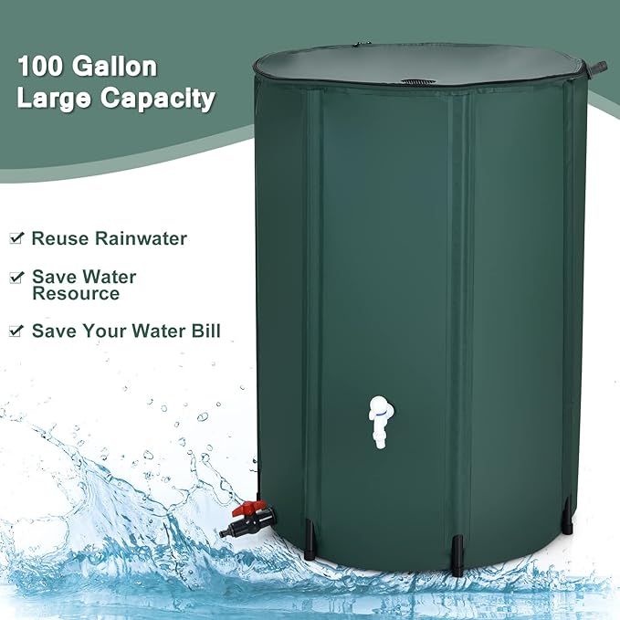 Goplus 100 Gallon Collapsible Rain Barrel, Portable Rain Barrels to Collect Rainwater from Gutter, Rainwater Collection System, Water Storage Tank Catcher Container with Filter Spigot Overflow Kit