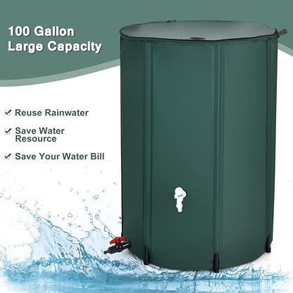 Goplus 100 Gallon Collapsible Rain Barrel, Portable Rain Barrels to Collect Rainwater from Gutter, Rainwater Collection System, Water Storage Tank Catcher Container with Filter Spigot Overflow Kit