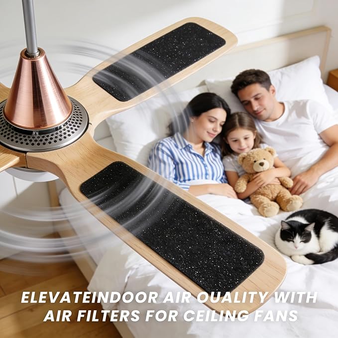 20pcs Coconut Carbon Ceiling Fan Filters for Blades, Easy-Stick Strong Fixity Activated Filter Pad for Ceiling Fan, Universal Fit Carbon Fan Blade Filters for Cleaner Air, Black