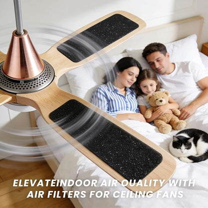 20pcs Coconut Carbon Ceiling Fan Filters for Blades, Easy-Stick Strong Fixity Activated Filter Pad for Ceiling Fan, Universal Fit Carbon Fan Blade Filters for Cleaner Air, Black