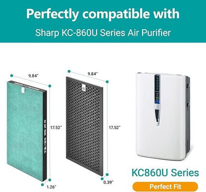 Air Filter Replacement Compatible with Sharp KC860U Air Purifier | Particulate Filter + Activated Carbon | Fits FZ-C150HFU | （1SET）