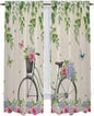Farmhouse Spring Kitchen Curtains, Retro Bicycles Flowers Vines Butterfly Light Filtering Window Curtain Panels, 2Pcs Rod Pocket Window Treatments Set for Living Room Bathroom Bedroom 52x72 Inches