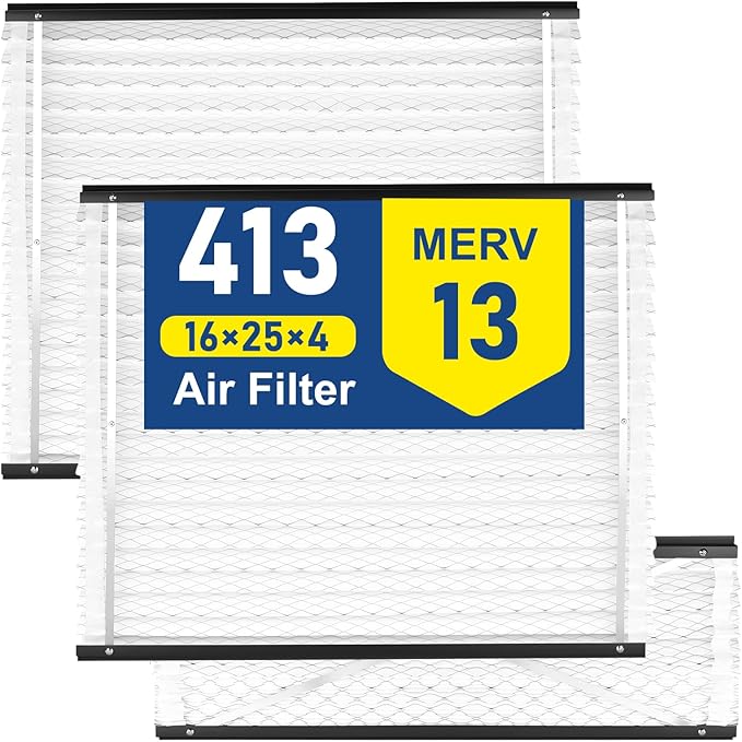 2Pack 413 Replacement Filter Compatible with AprilAire Size:16x25x4 Whole House Air Purifiers model:1410, 1610, 2140, 2410, 2416, 3410, 4400, MERV 13