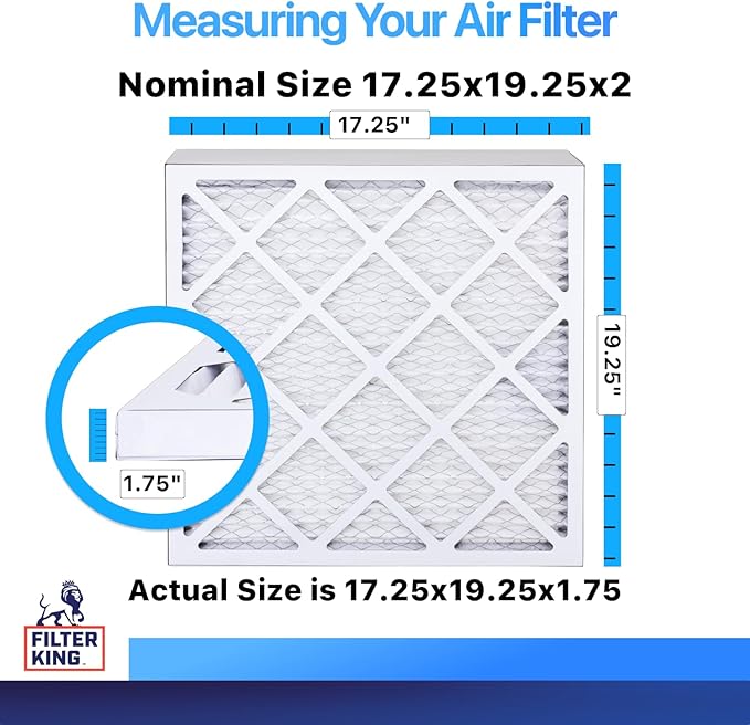 Filter King 17.25x19.25x2 Air Filter | 6-PACK | MERV 8 HVAC Pleated A/C Furnace Filters | MADE IN USA | Actual Size: 17.25 x 19.25 x 1.75"