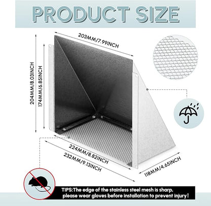 8" x 8" White Galvanized Steel Vent Cover with Mesh Screen, Duct Exhaust/Inlet Rain Deflector Air Outlet Grille Protection Roof Exhaust Hood Vent Cap for Indoor Outdoor Wall Roof Rain Snow