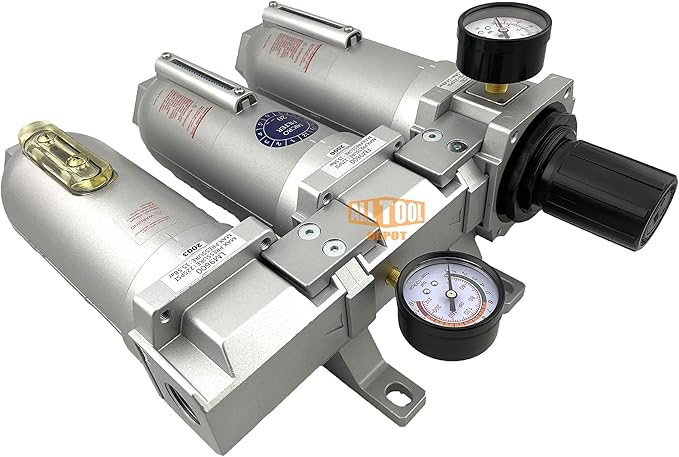 1" NPT SUPER DUTY Industrial Grade Filter Regulator Coalescing Desiccant Dryer System For Compressed Air Lines, Metal Bowls, Great For Paint Spray And Plasma Cutter (MANUAL DRAIN)