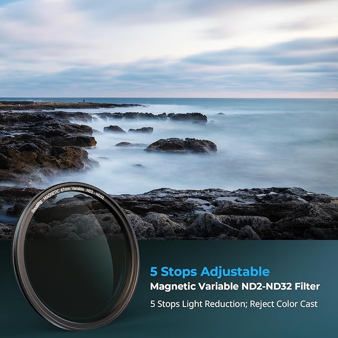 SmallRig 67mm Magnetic Variable ND Filter ND2-ND32 (1-5 Stops) + 67mm Threaded Filter Ring, No X Cross HD Optical Glass Waterproof Scratch Resistant Magnetic Adjustable Neutral Density Filter - 4581