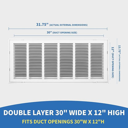 30x12 Return Air Grille [Duct Opening Size],Return Air Vent Cover for Wall Or Ceiling,Steel Return Air Filter Grilles Removable Face/Door for 1 Inch Filters (30"W x 12"H [Duct Opening])