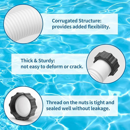 2-Pack 1.5 Inch Pool Pump Hose Replacement for Above Ground Pools, 59" Long Flexible PE Pool Filter Hose for Most 1.5 Inch Diameter Sand Filters & Saltwater Systems Includes 4 Washers (White)