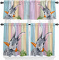 Easter Kitchen Curtain Set, Spring Grey Rabbit Carrots Colorful Wooden Plank Window Valance and Tiers 36" Length, Light Filtering Short Curtains Valance for Cafe Bathroom Bedroom 54"x18"