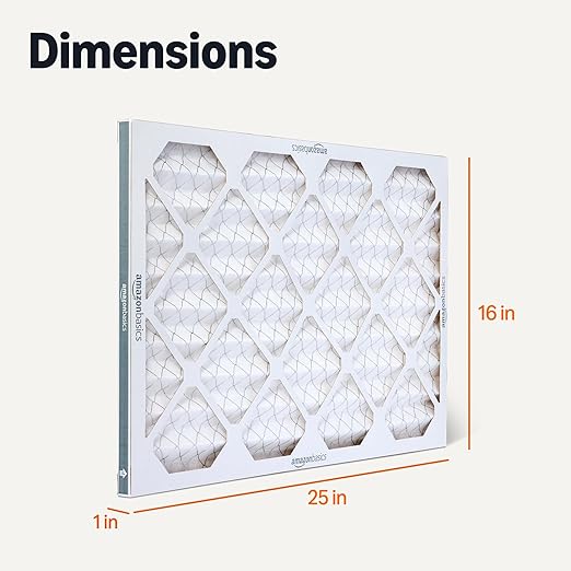 Amazon Basics MERV 5 AC Furnace Air Filter, Cardboard, 16x25x1 Inches, Pack of 6 (Actual Size: 15.75" x 24.75" x 0.75")