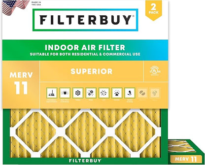 Filterbuy 19x19x1 Air Filter MERV 11 Superior Pet & Allergy Defense (2-Pack), Electrostatic Pleated HVAC AC Furnace Filters Replacement, Made in USA (Actual Size: 19.00 x 19.00 x 0.75)