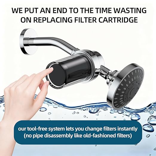 2-Pack Shower Filters with 11 Replacement Cartridges - Coconut Shell Carbon Filter Removes Chlorine, Heavy Metals | Universal Showerhead Water Filter for Healthier Skin & Hair