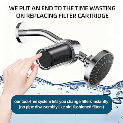 2-Pack Shower Filters with 11 Replacement Cartridges - Coconut Shell Carbon Filter Removes Chlorine, Heavy Metals | Universal Showerhead Water Filter for Healthier Skin & Hair
