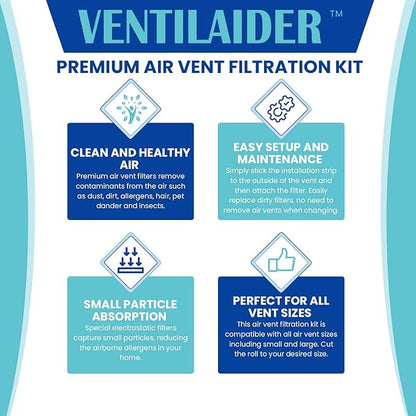 Complete Air Vent Register Filter Set Cut To Fit Any Size 16" x 60" & 50" Installation Tape, Electrostatic Fabric. Purifies Air, Helps Reduce Dust From Ducts, AC Furnace System