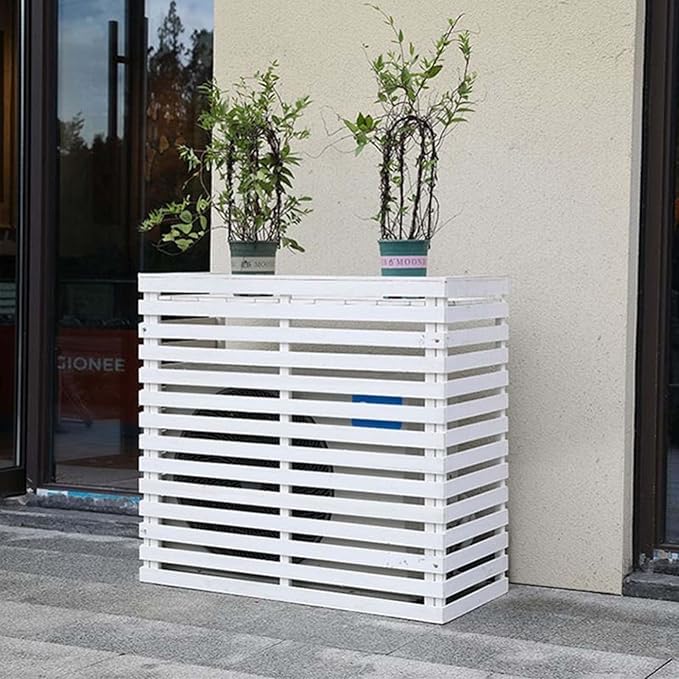 Wood Air Conditioner Fence Screen - Hide Outdoor Unit Stylishly with Tall Weatherproof Shutters Central Air Conditioner Covers (White L85Xw35Xh80Cm)