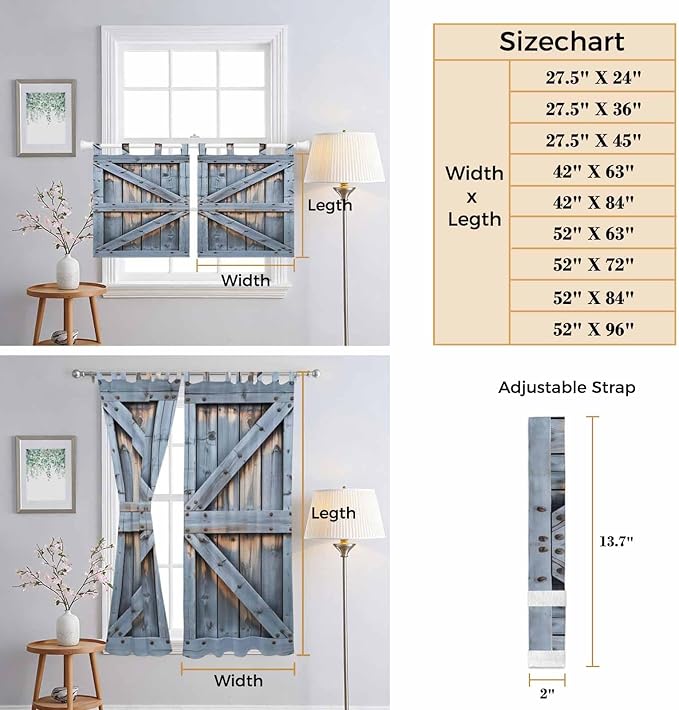 Farmhouse Wood Grain Bedroom Curtains 72 Inch Length, Window Curtains Tab Top, Vintage Country Barn Gate Textured Light Filtering Window Treatments Drapes 52"x72" 2 Panel