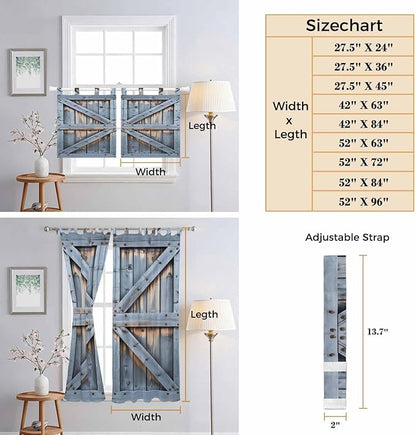 Farmhouse Wood Grain Kitchen Curtains 24 Inch Length, Small Window Curtains Tab Top, Vintage Country Barn Gate Textured Light Filtering Short Window Treatments Tier Drapes 27.5"x24" 2 Panel