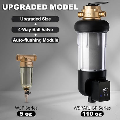 iSpring WSP100ARJ-BP, NSF Certified, Whole House Spin-Down Sediment Water Filter with Bypass, Clear Housing, Jumbo Size, Flushable and Reusable, Touch-Screen Auto Flushing, 4 Modes, 100 Microns